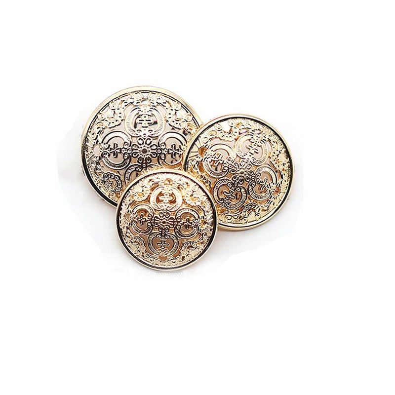 vingol 5 Pcs Hollow Metal Button Black Sliver Gold Buttons Round Decorative Button for Clothes Sewing Accessories (Light Gold  25mm) - Image 1